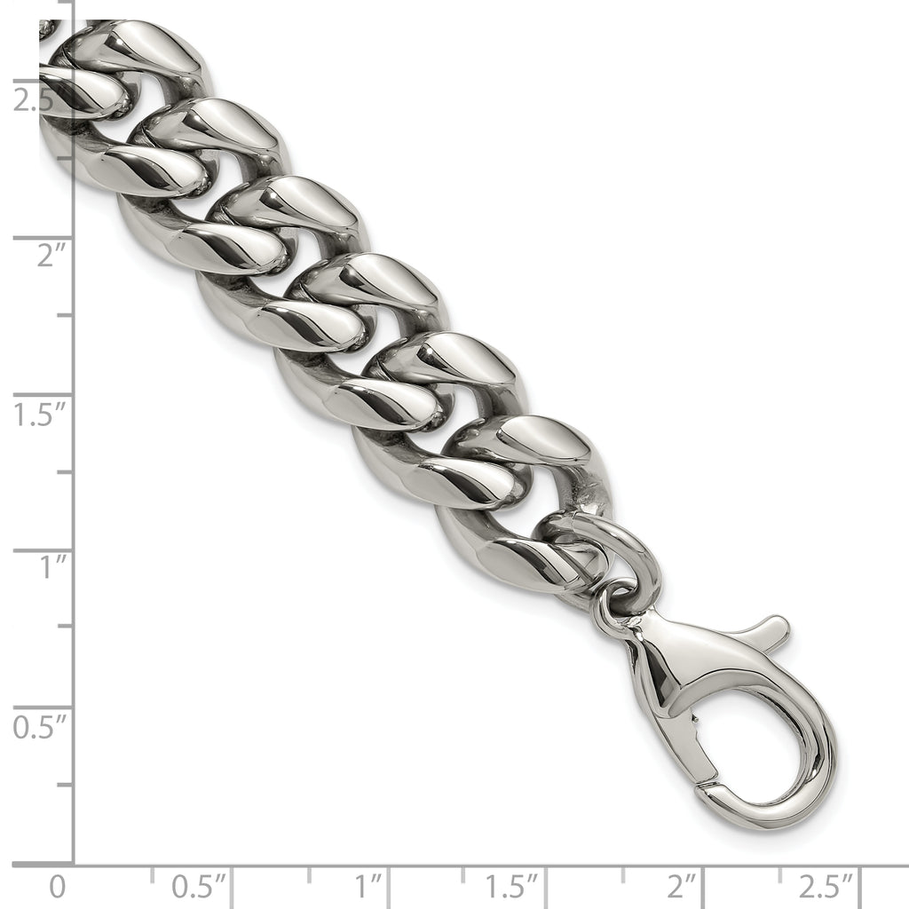Men's Polished Stainless Steel Curb Chain Bracelet 14mm