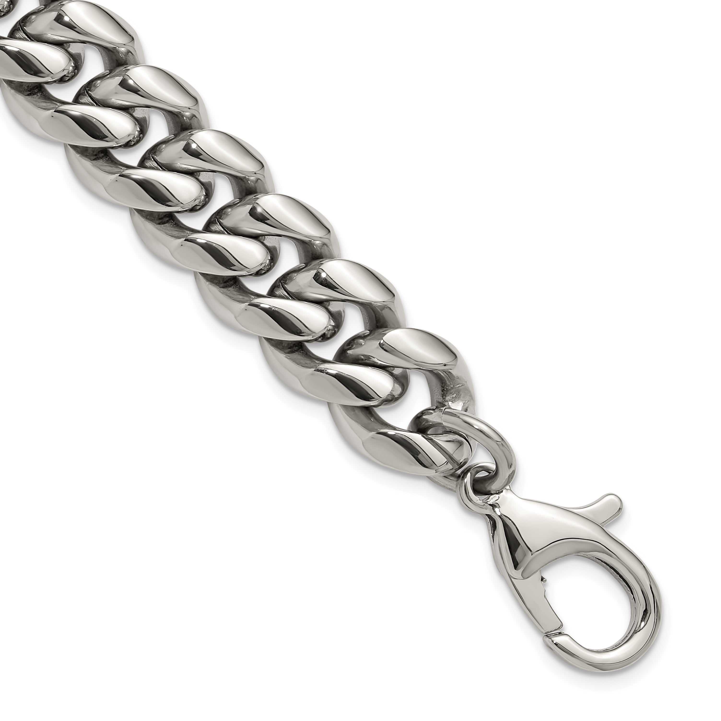 Men's Polished Stainless Steel Curb Chain Bracelet 14mm