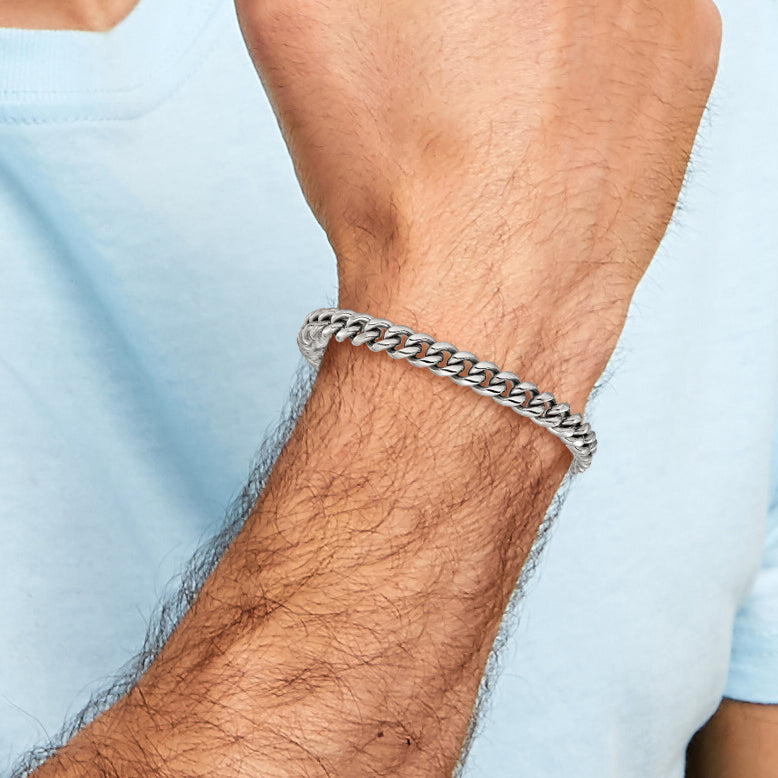 Men's Polished Stainless Steel Curb Chain Bracelet 8mm 8.5in