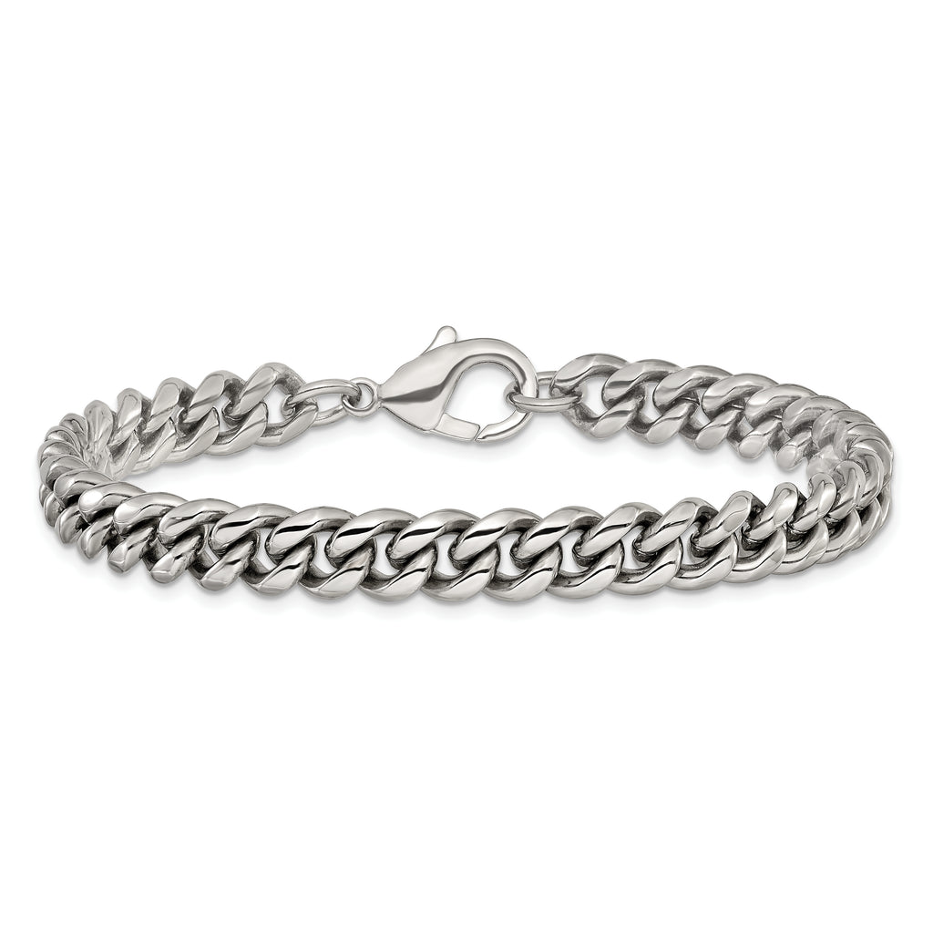 Men's Polished Stainless Steel Curb Chain Bracelet 8mm 8.5in