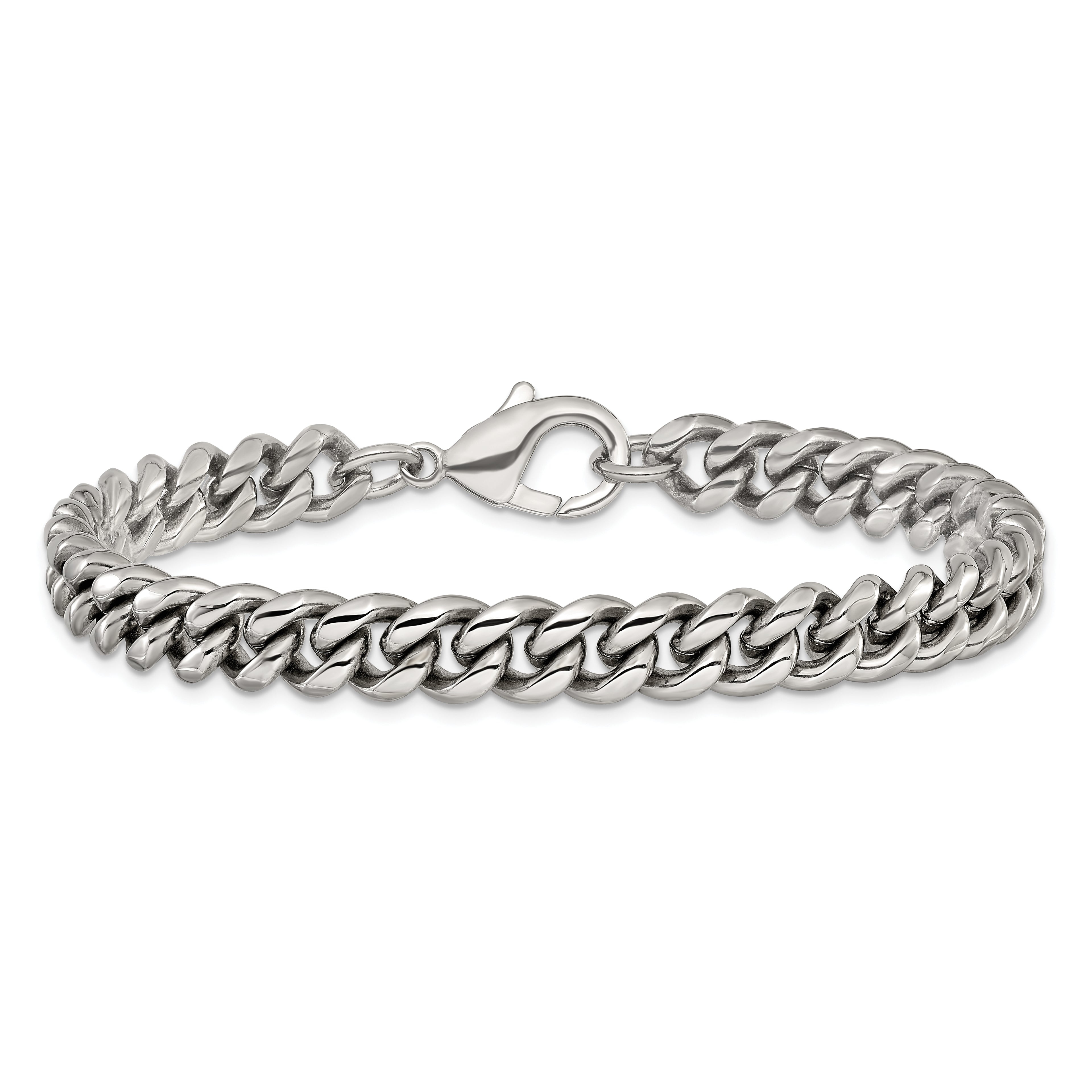 Men's Polished Stainless Steel Curb Chain Bracelet 8mm 8.5in