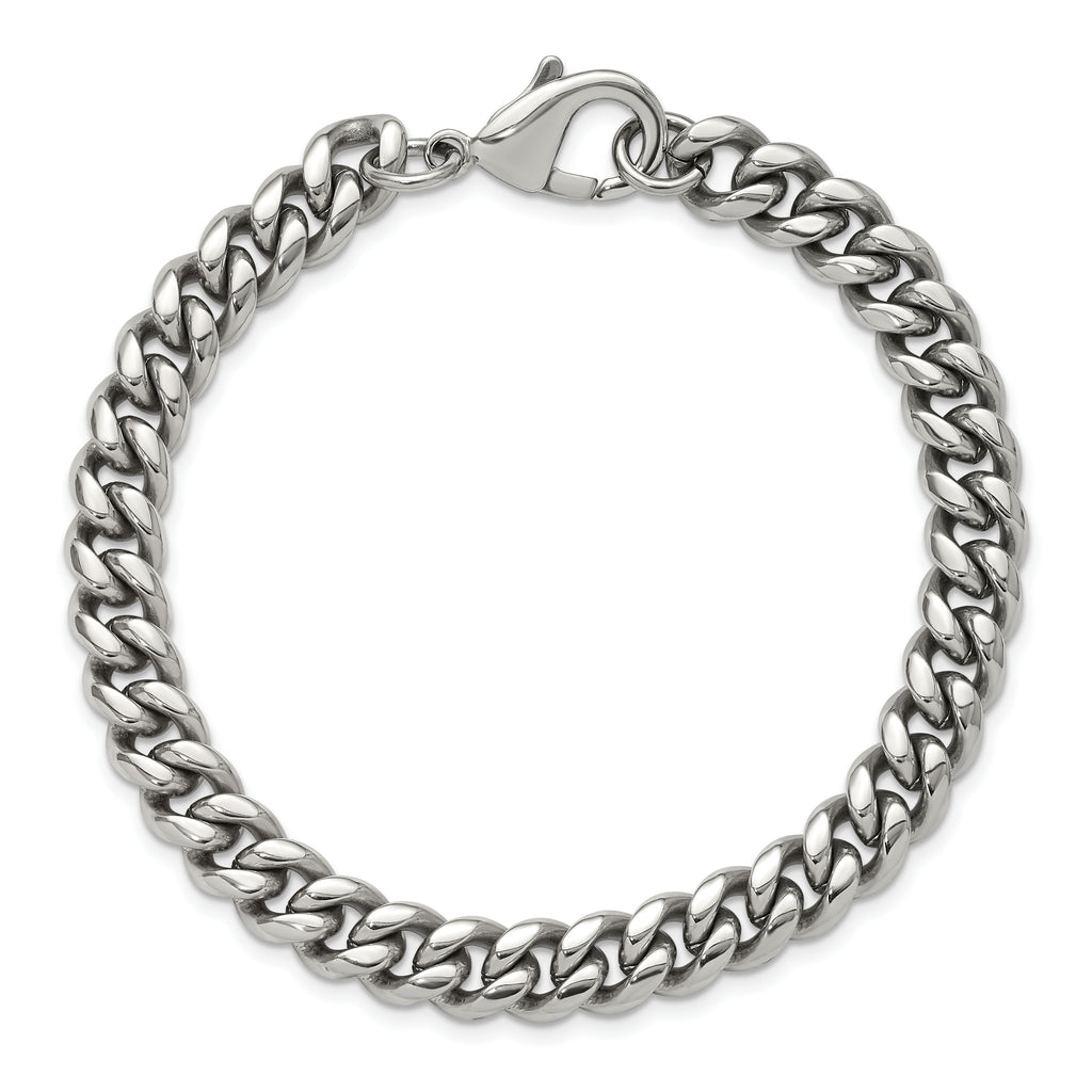 Men's Polished Stainless Steel Curb Chain Bracelet 8mm 8.5in