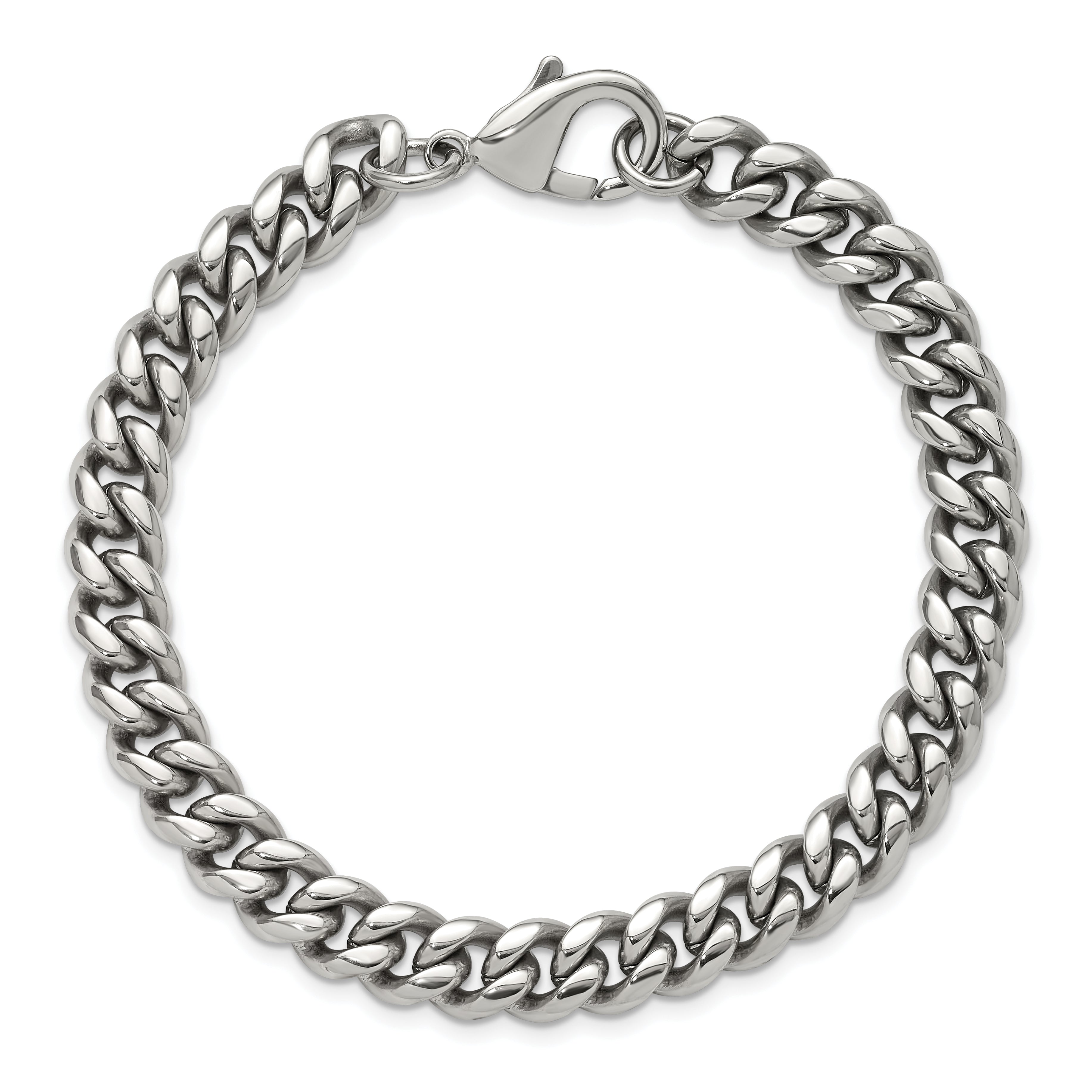 Men's Polished Stainless Steel Curb Chain Bracelet 8mm 8.5in