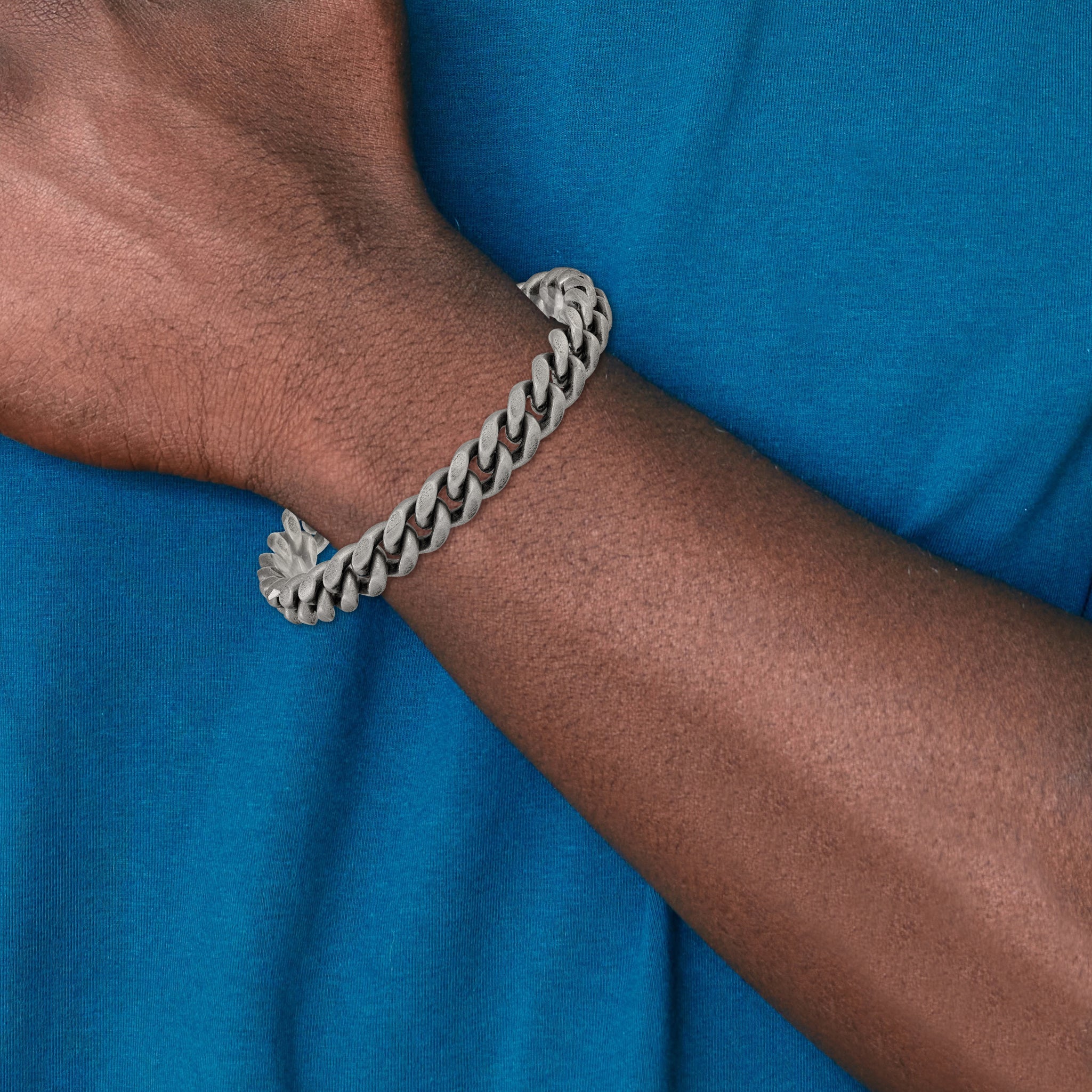Men's Antiqued Stainless Steel Curb Chain Bracelet 10mm