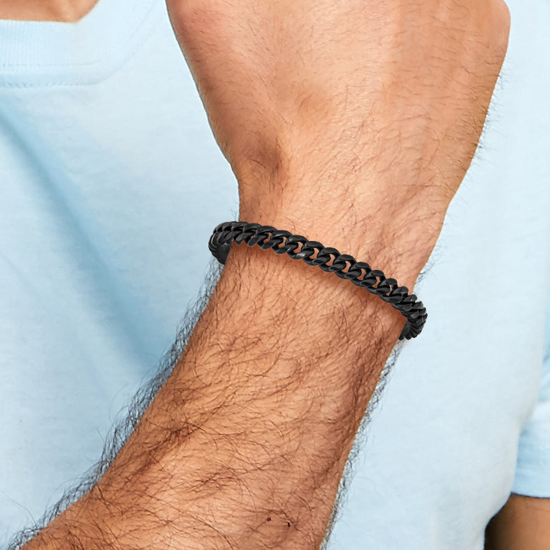 Men's Brushed Black Stainless Steel Curb Chain Bracelet 8mm