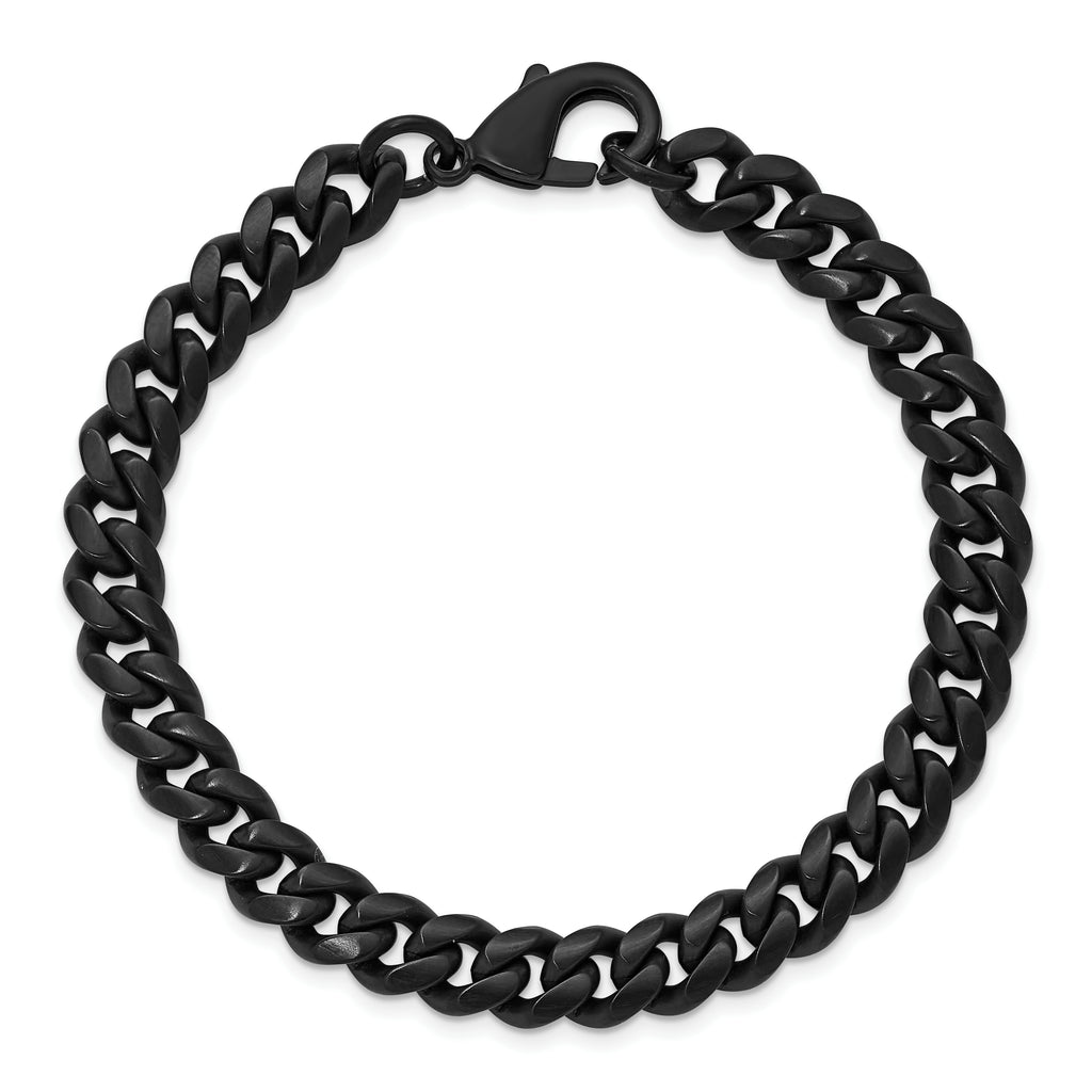 Men's Brushed Black Stainless Steel Curb Chain Bracelet 8mm