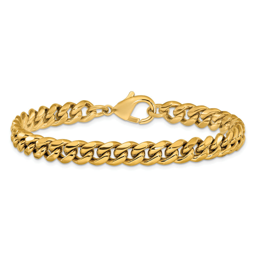 Men's Polished Gold-Tone Stainless Steel Curb Chain Bracelet 8mm