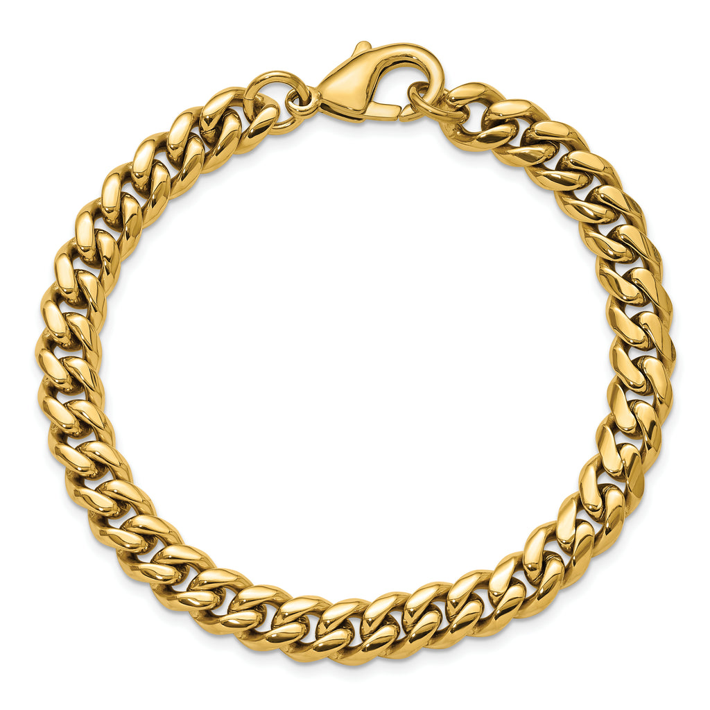 Men's Polished Gold-Tone Stainless Steel Curb Chain Bracelet 8mm
