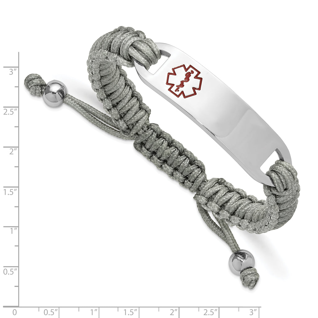 Men's Polished Red Enamel Stainless Steel Nylon Chain Bracelet 11mm 7.5in