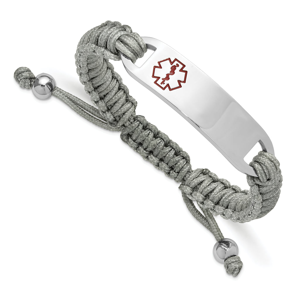 Men's Polished Red Enamel Stainless Steel Nylon Chain Bracelet 11mm 7.5in
