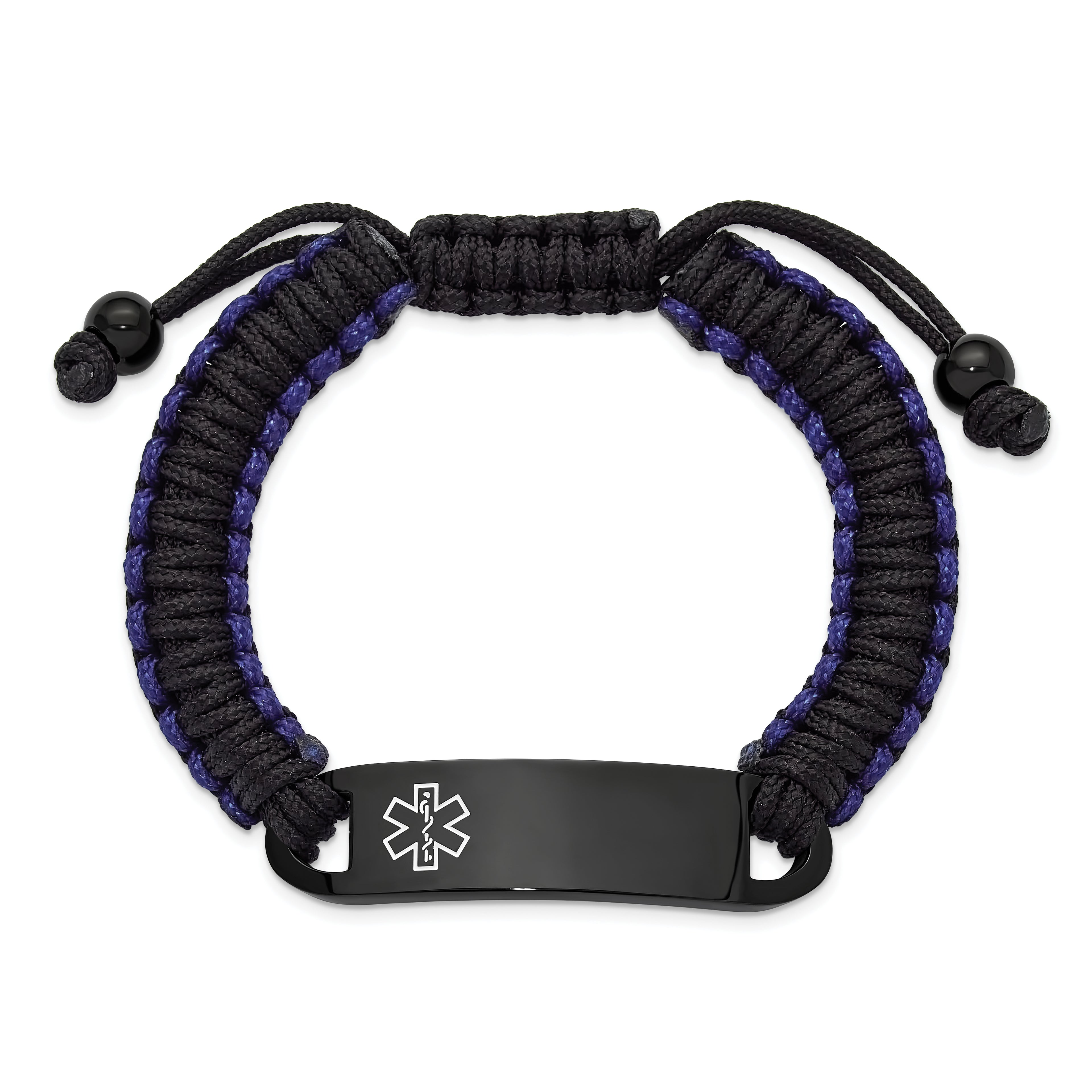 Men's Polished Black White Enamel Stainless Steel Nylon Chain Bracelet 11mm