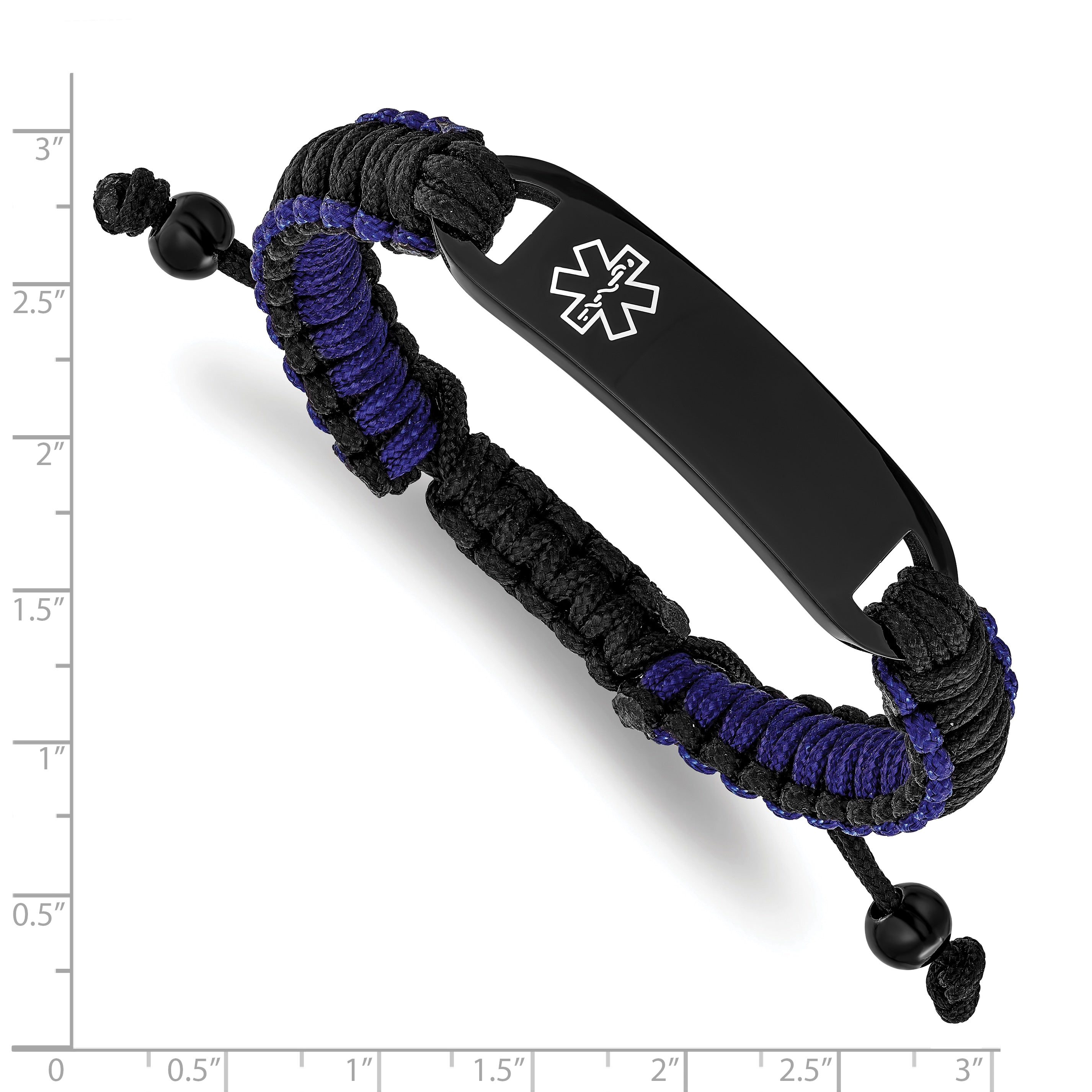 Men's Polished Black White Enamel Stainless Steel Nylon Chain Bracelet 11mm