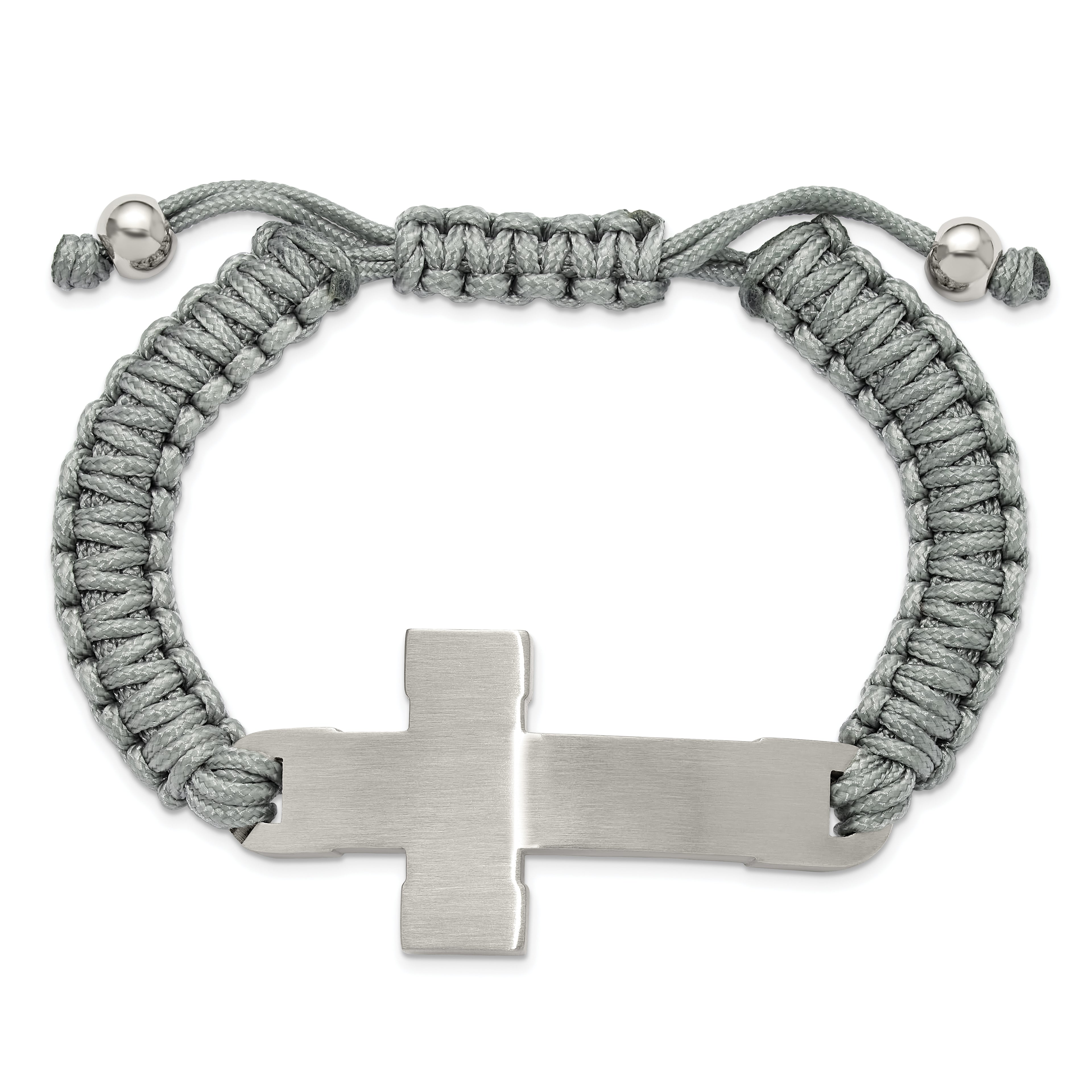 Men's Brushed and Polished Cross Stainless Steel Nylon Chain Bracelet 11mm