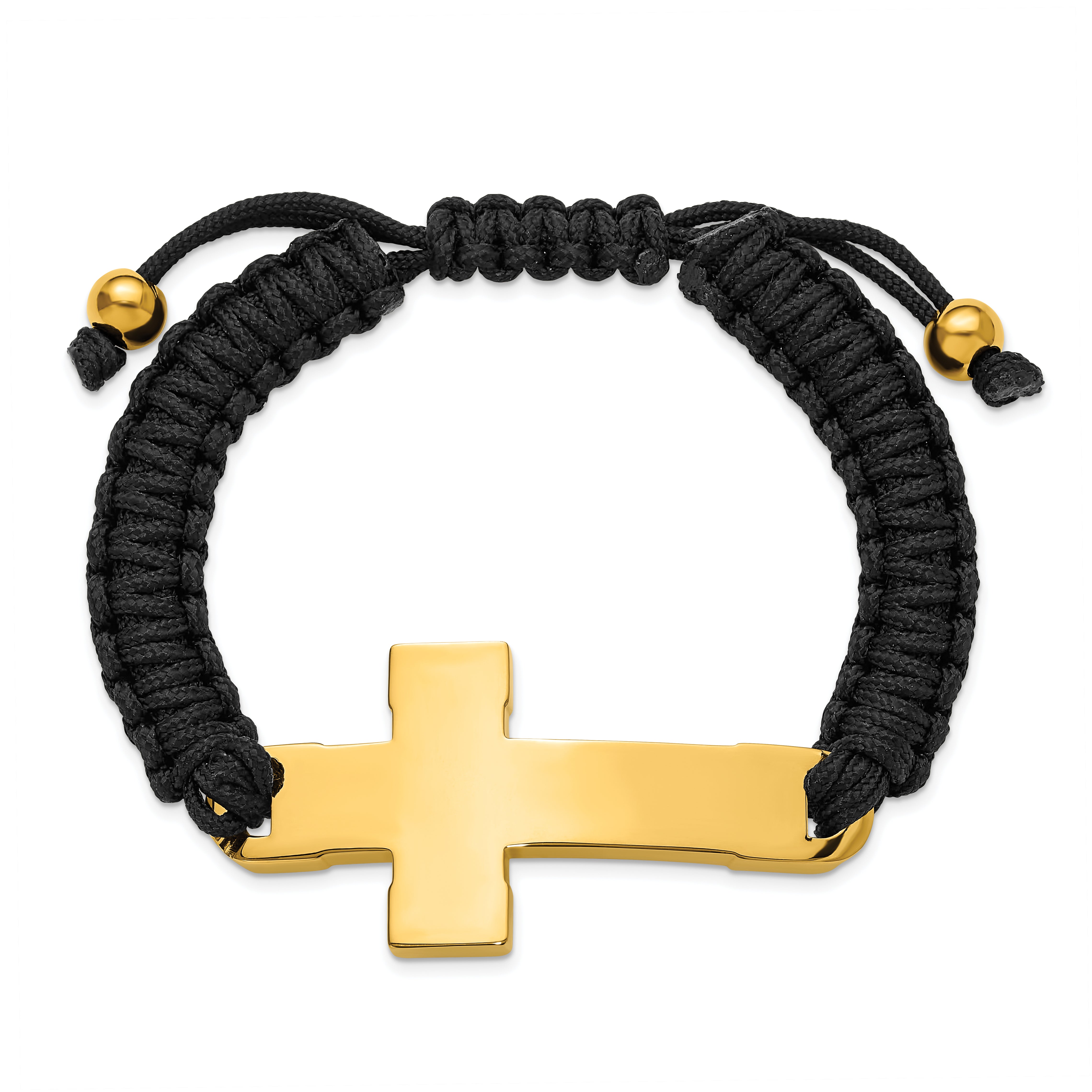 Men's Gold-Tone Polished Cross Stainless Steel Nylon Chain Bracelet 11mm Secondary image