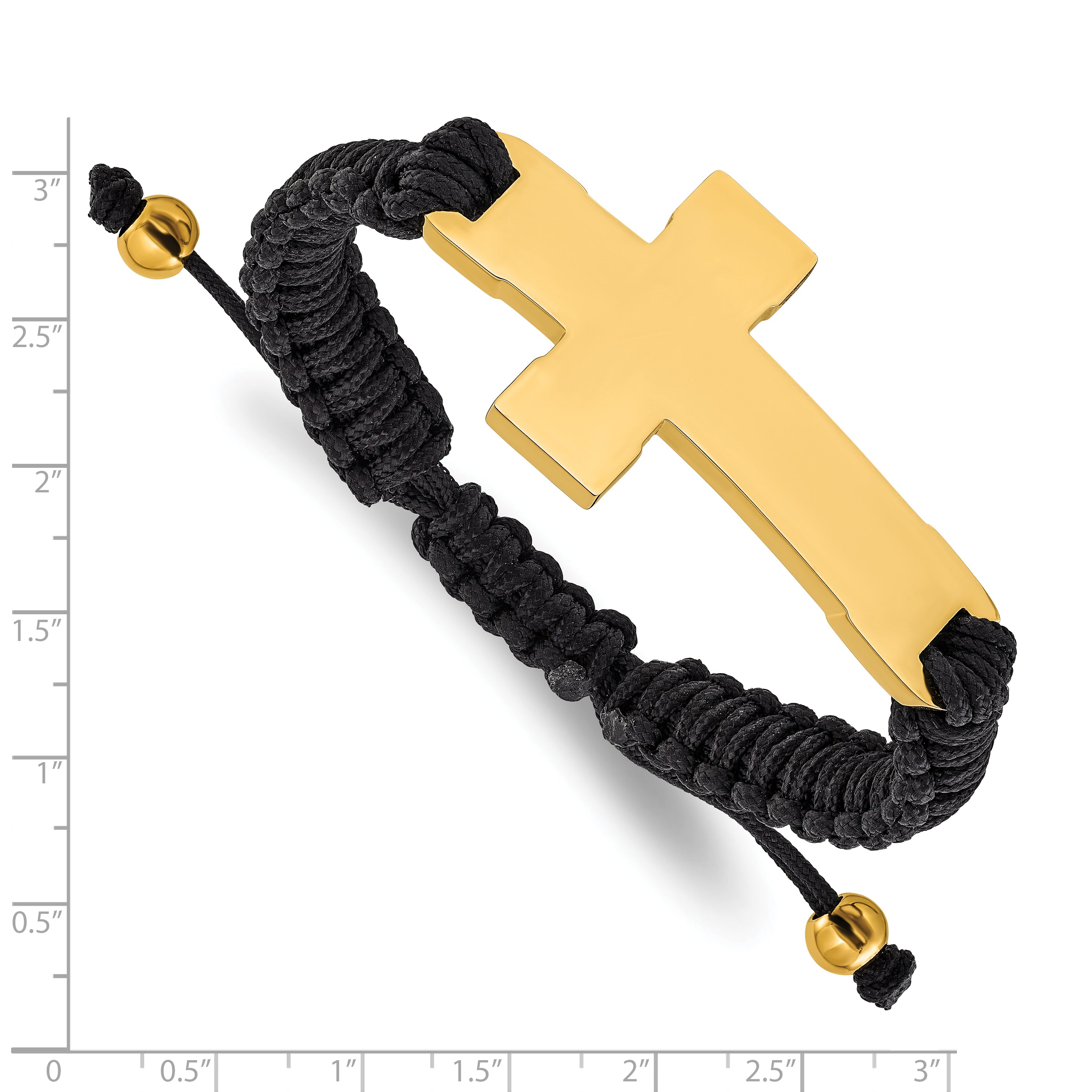 Men's Gold-Tone Polished Cross Stainless Steel Nylon Chain Bracelet 11mm
