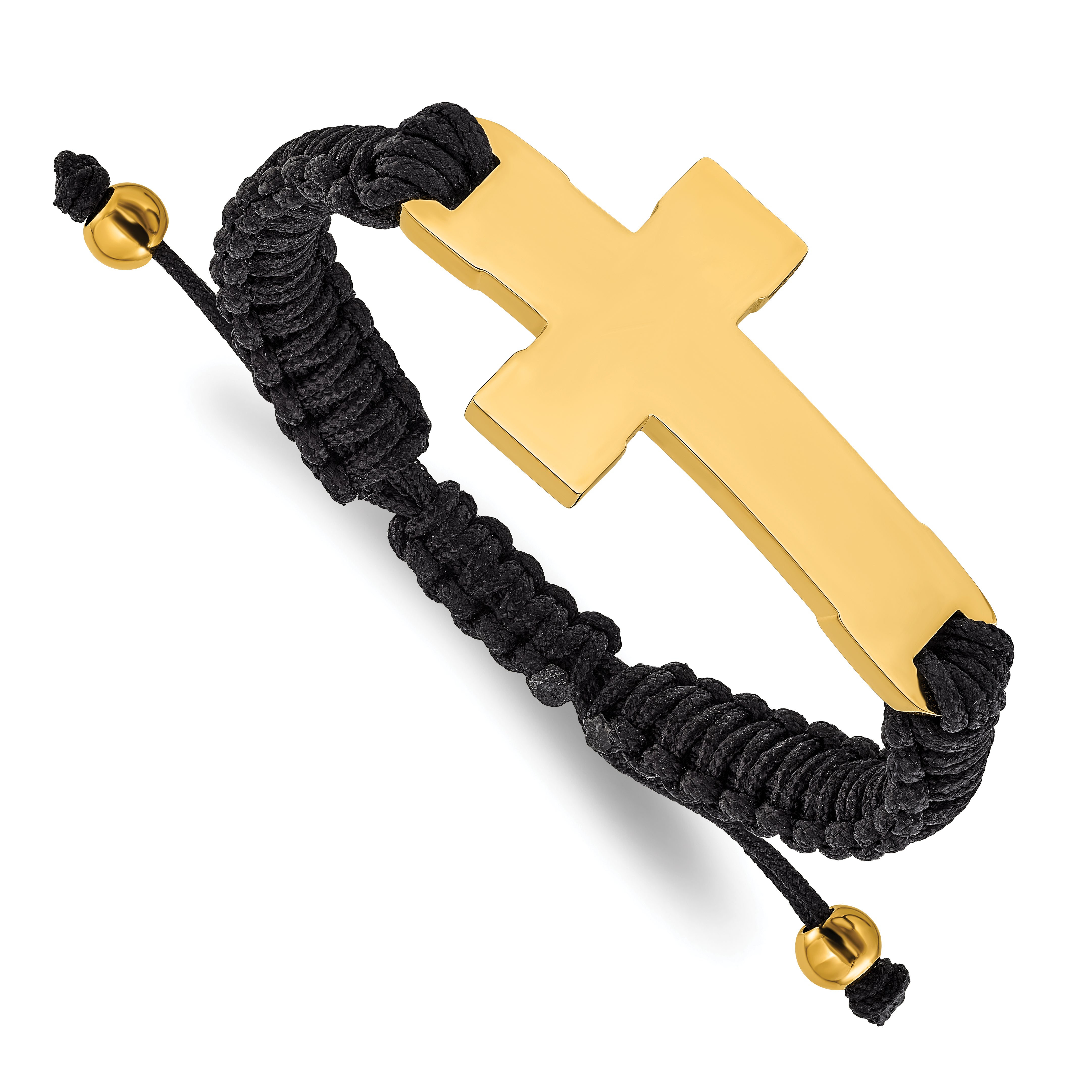 Men's Gold-Tone Polished Cross Stainless Steel Nylon Chain Bracelet 11mm Main image