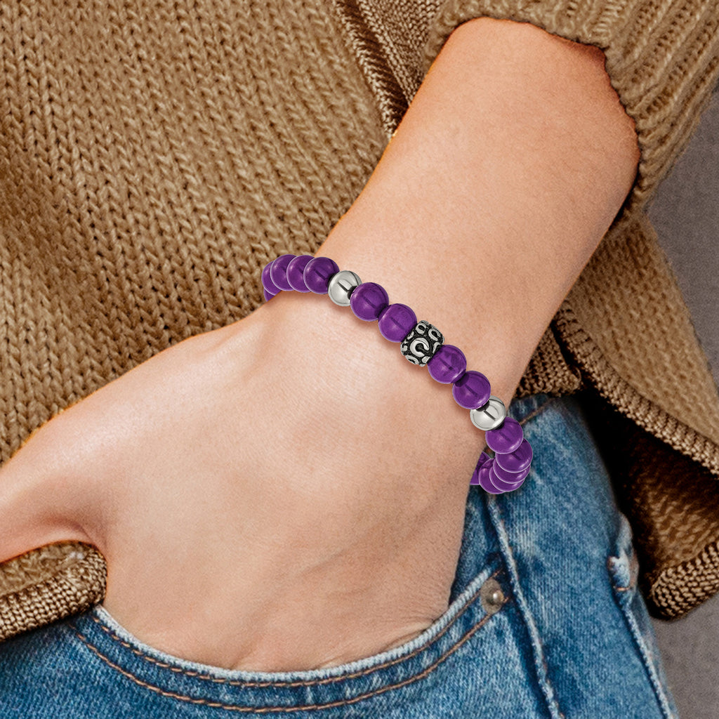 Antiqued Purple Stainless Steel Bracelet 8mm