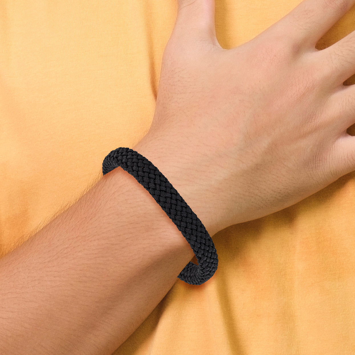 Men's Black Ion-Plated Brushed and Polished Braided Stainless Steel Nylon Chain Bracelet 11mm