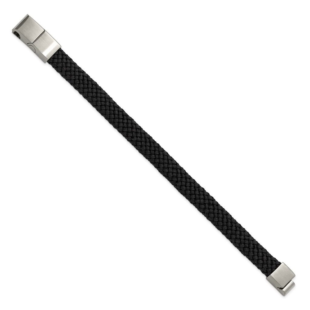 Men's Black Ion-Plated Brushed and Polished Braided Stainless Steel Nylon Chain Bracelet 11mm