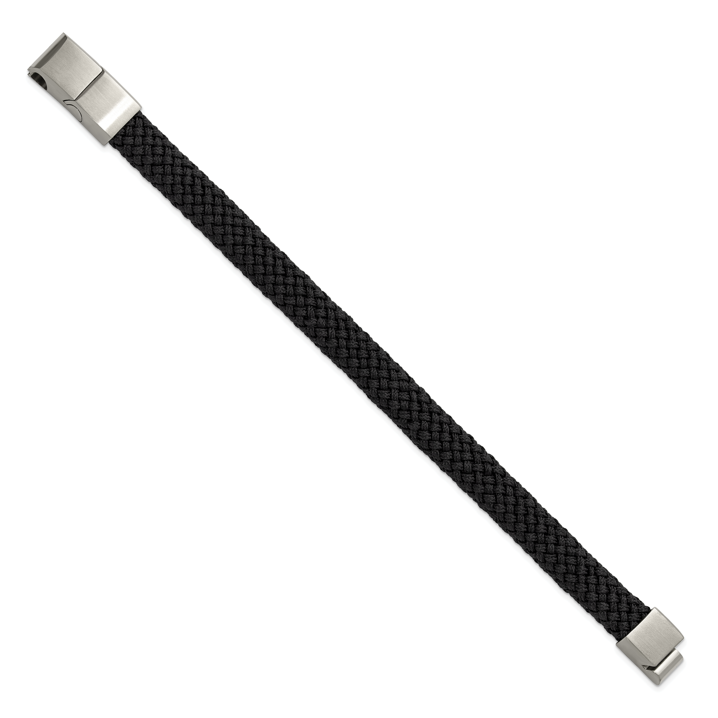 Men's Black Ion-Plated Brushed and Polished Braided Stainless Steel Nylon Chain Bracelet 11mm