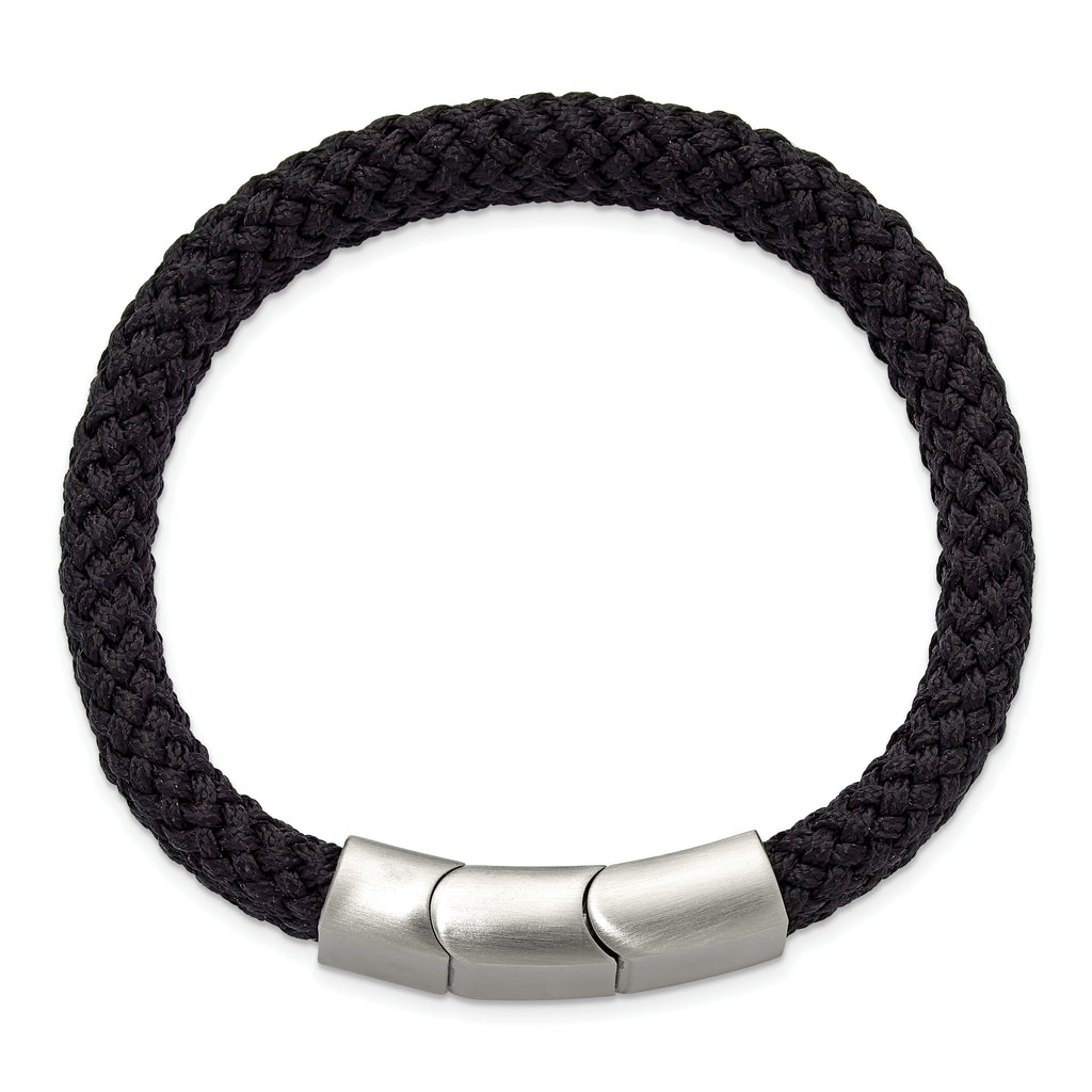 Men's Black Ion-Plated Brushed and Polished Braided Stainless Steel Nylon Chain Bracelet 11mm