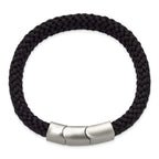 Men's Black Ion-Plated Brushed and Polished Braided Stainless Steel Nylon Chain Bracelet 11mm