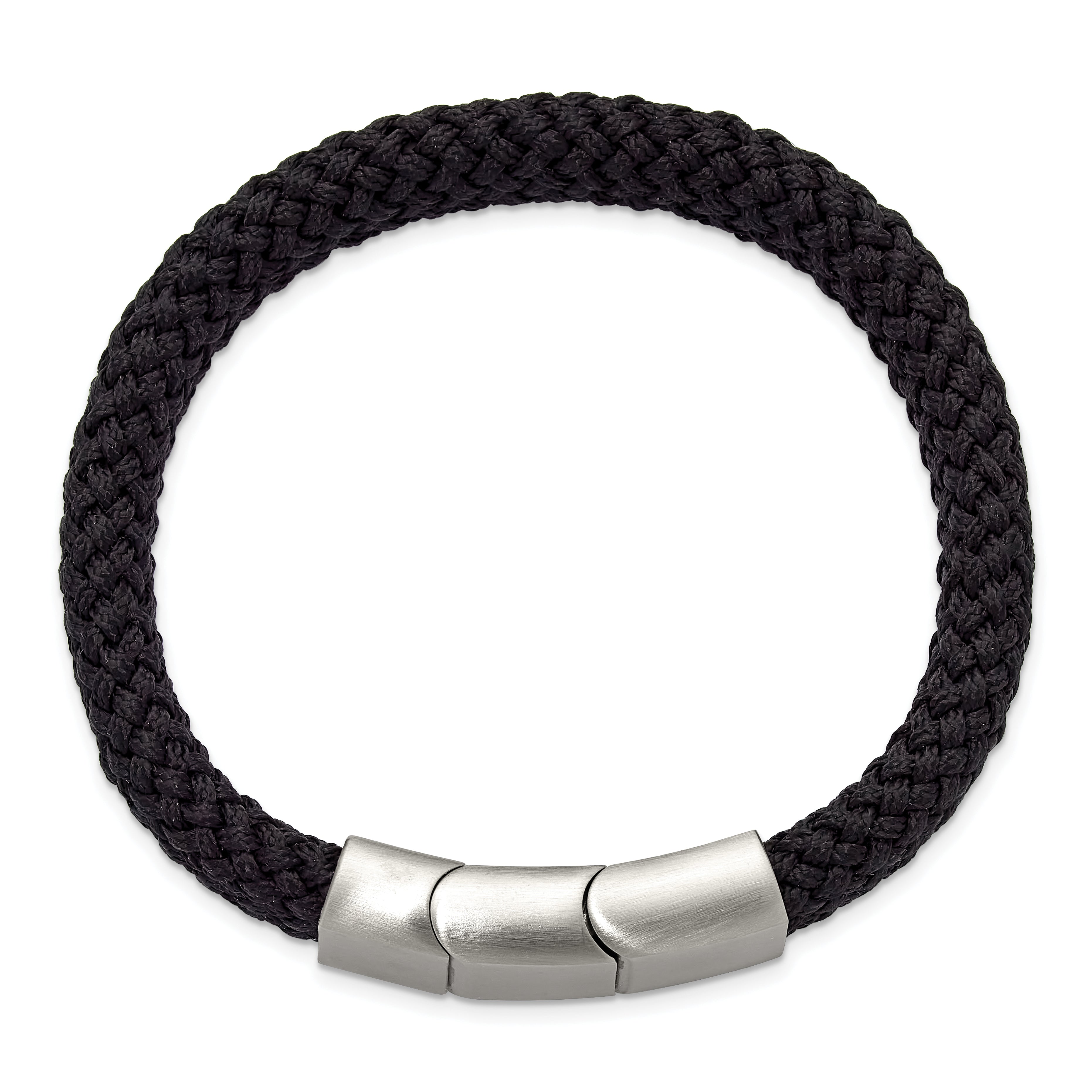 Men's Black Ion-Plated Brushed and Polished Braided Stainless Steel Nylon Chain Bracelet 11mm