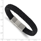 Men's Black Ion-Plated Brushed and Polished Braided Stainless Steel Nylon Chain Bracelet 11mm