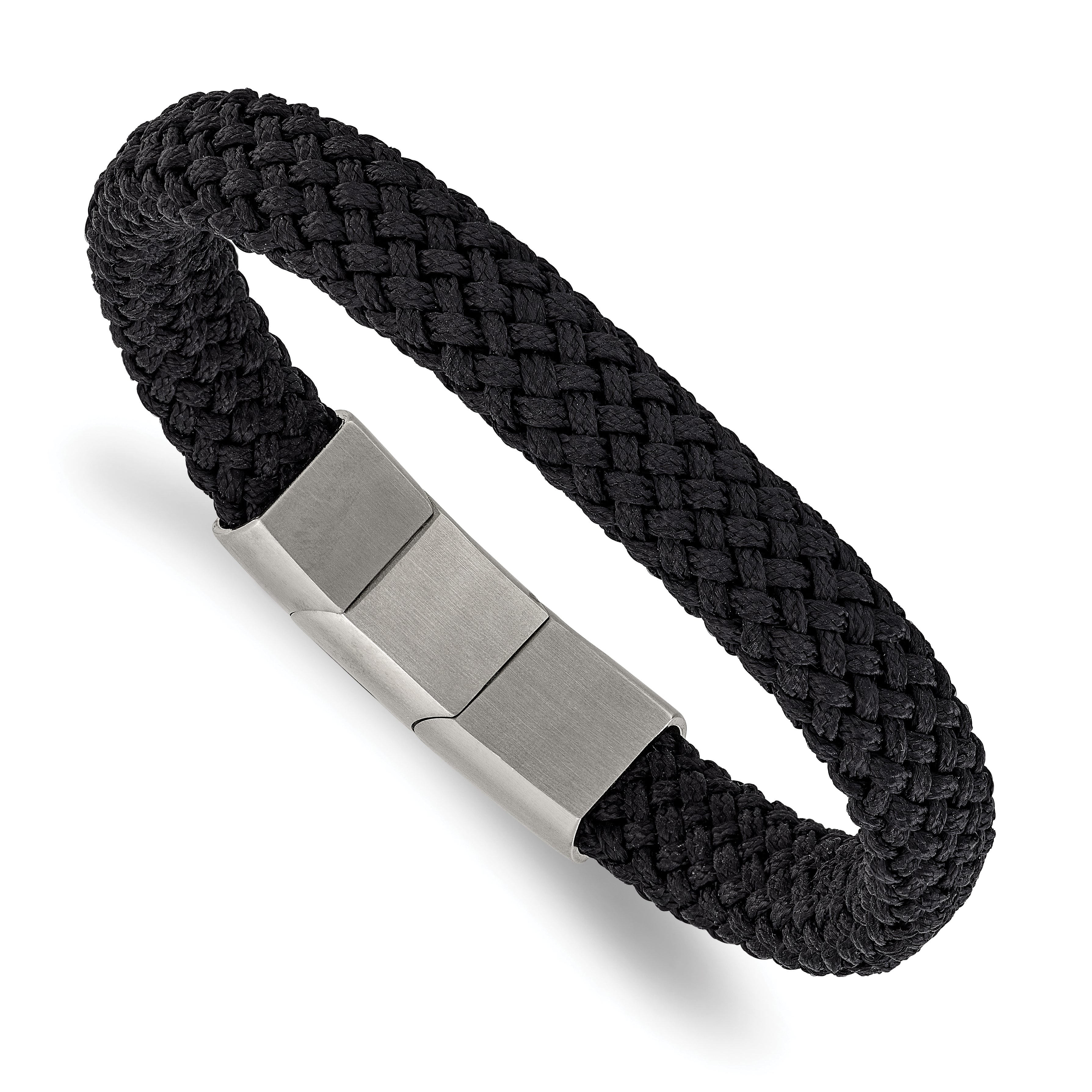 Men's Black Ion-Plated Brushed and Polished Braided Stainless Steel Nylon Chain Bracelet 11mm Main image