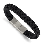 Men's Black Ion-Plated Brushed and Polished Braided Stainless Steel Nylon Chain Bracelet 11mm