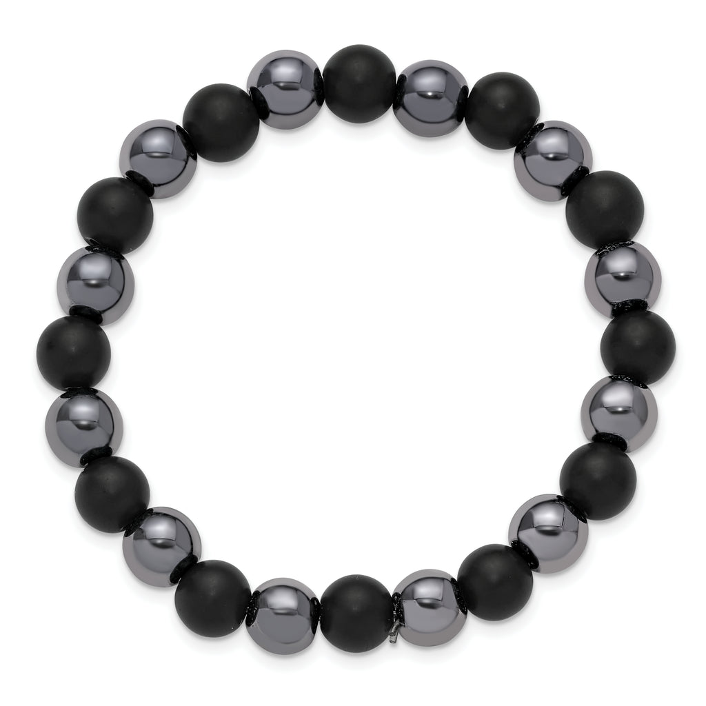 Polished Black Agate Stainless Steel Bracelet 8mm