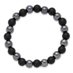 Polished Black Agate Stainless Steel Bracelet 8mm