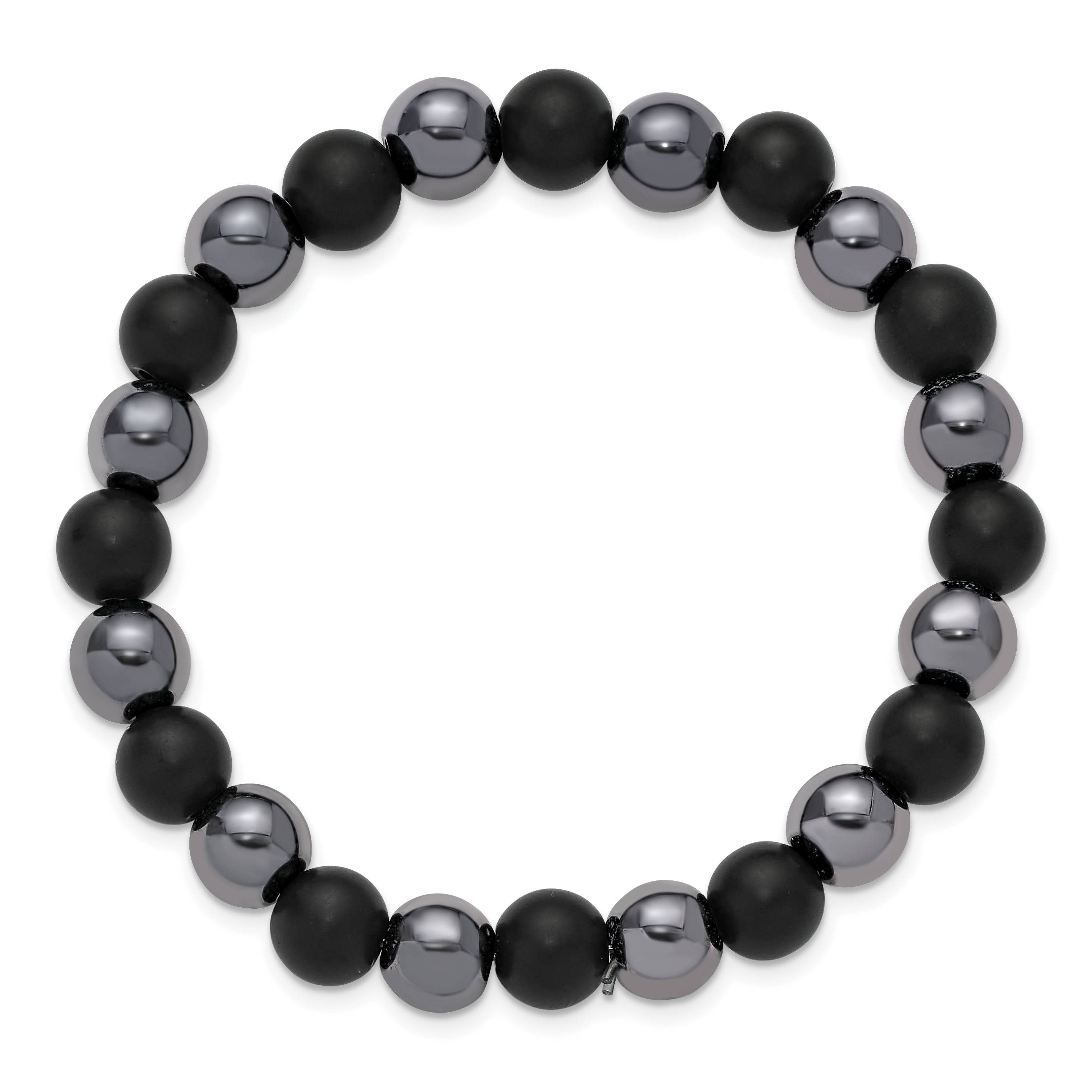 Polished Black Agate Stainless Steel Bracelet 8mm