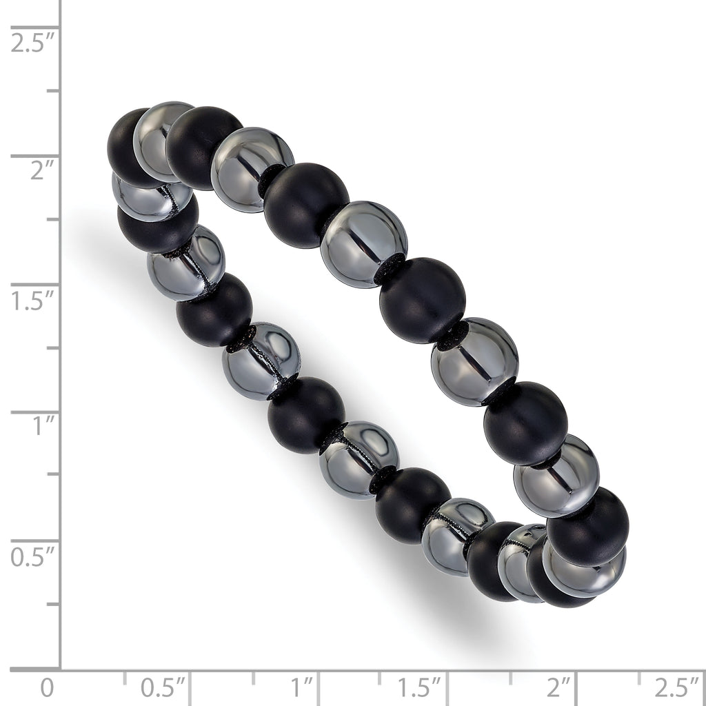 Polished Black Agate Stainless Steel Bracelet 8mm