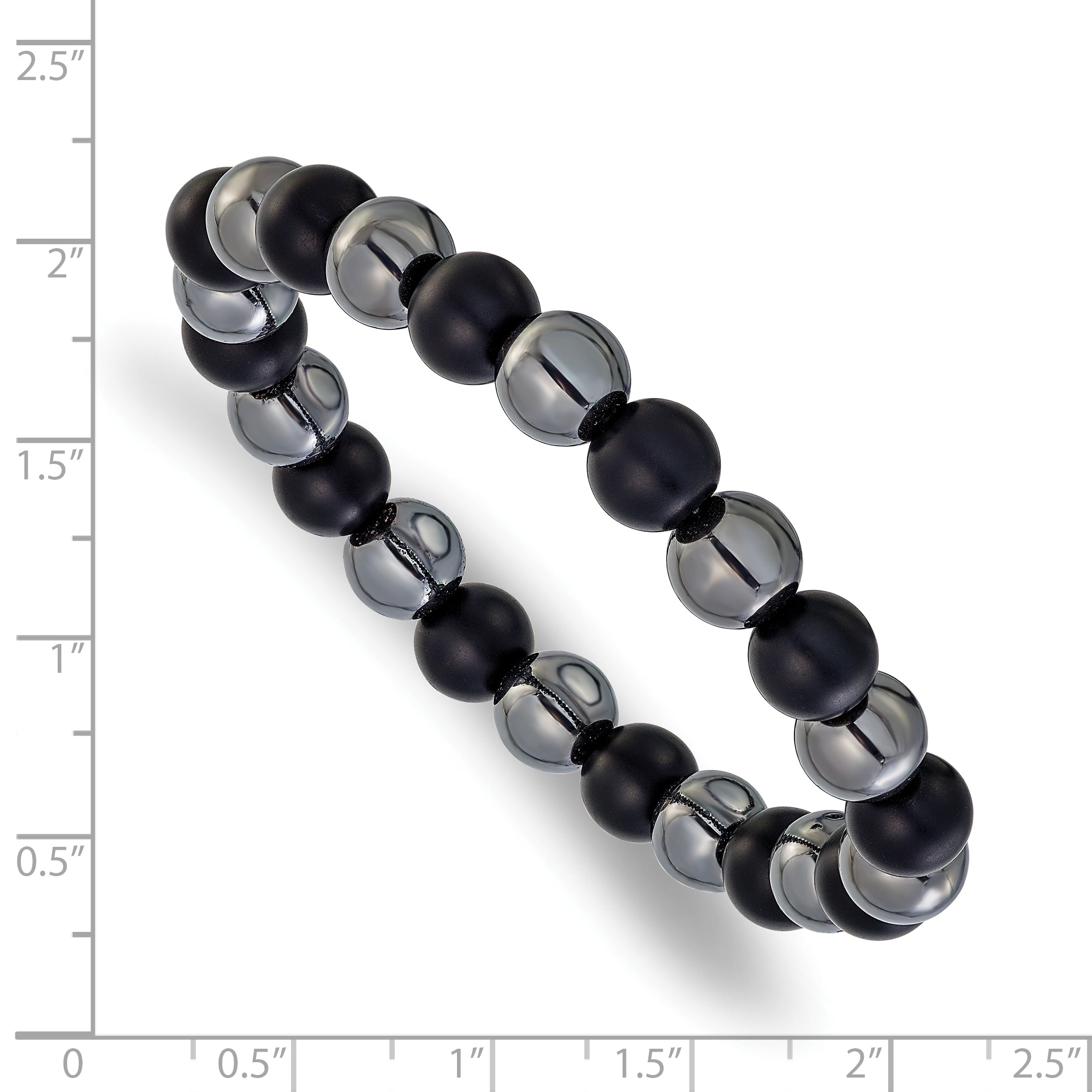 Polished Black Agate Stainless Steel Bracelet 8mm