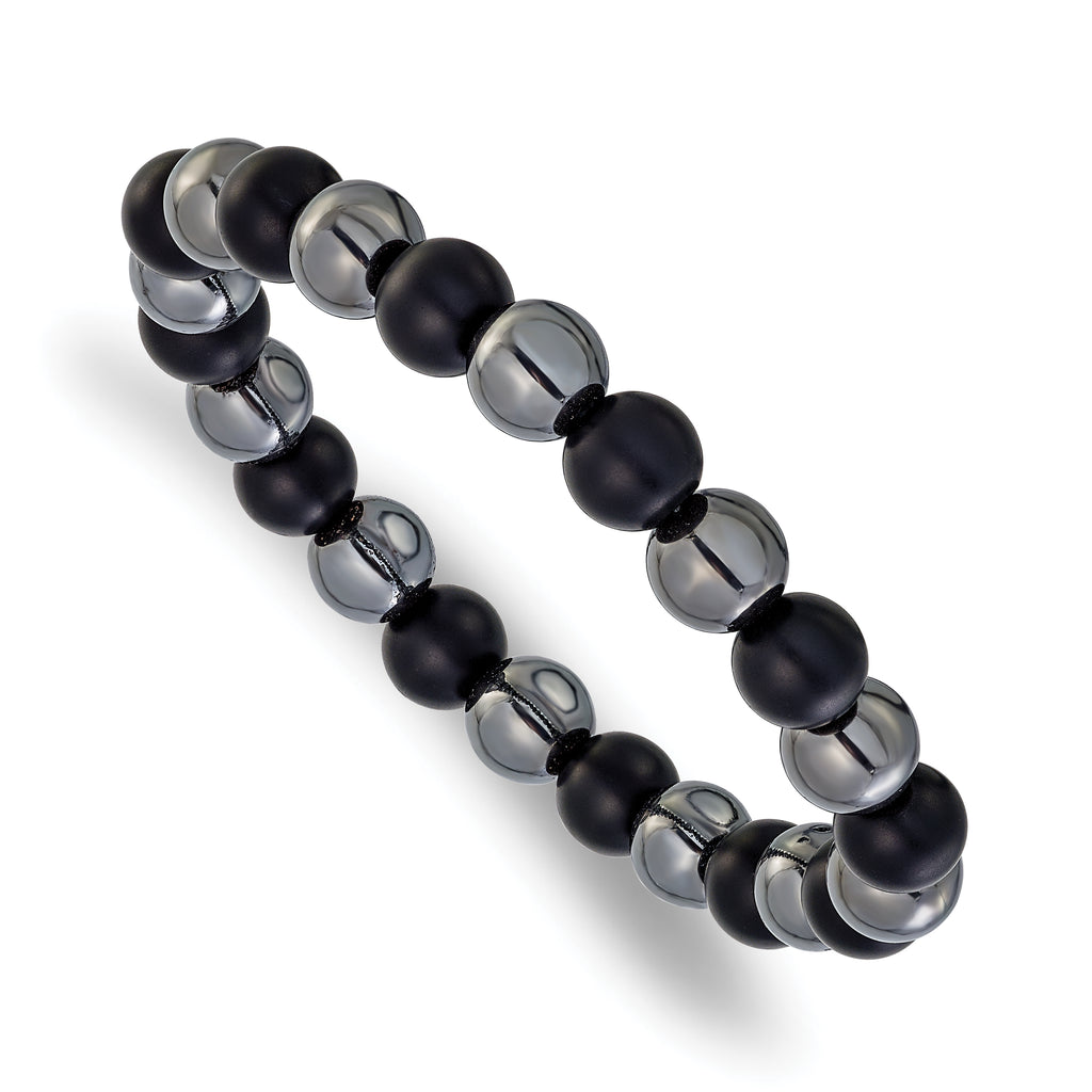 Polished Black Agate Stainless Steel Bracelet 8mm