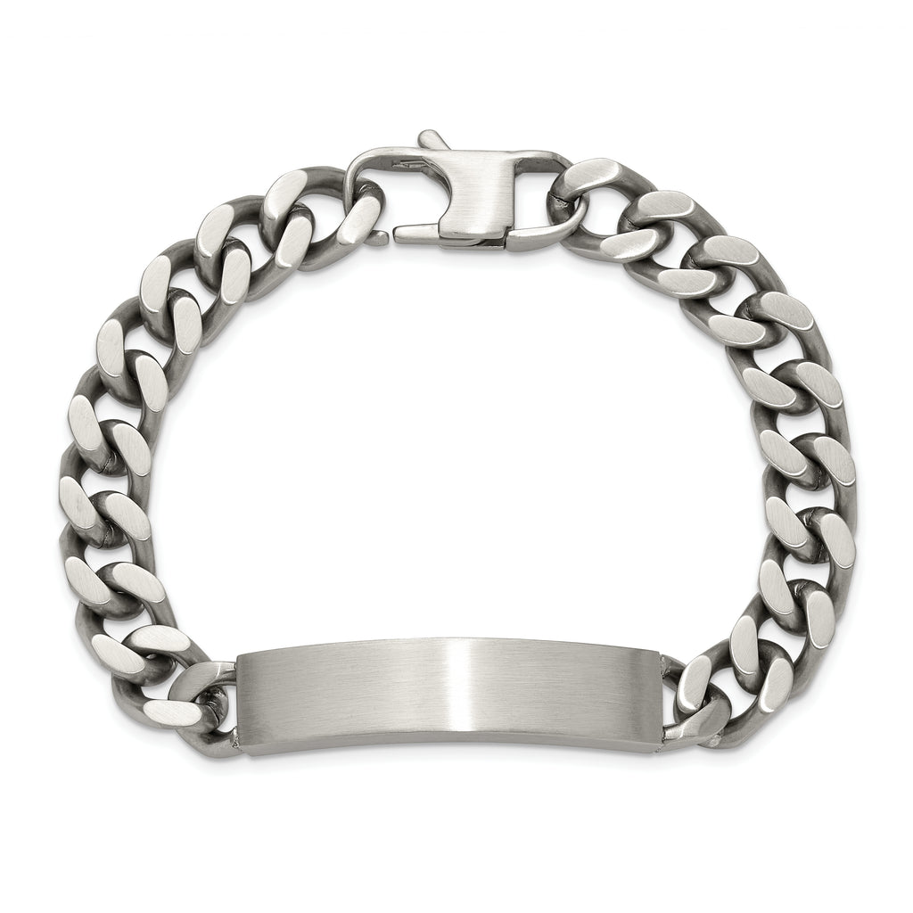 Men's Brushed and Polished Stainless Steel ID Bracelet 10mm