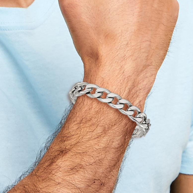 Men's Polished Stainless Steel Curb Chain Bracelet 11mm