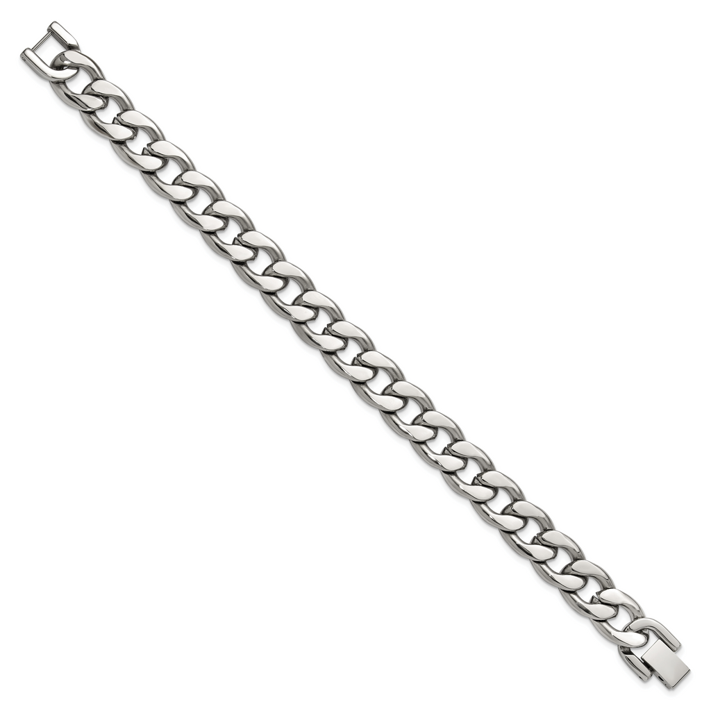 Men's Polished Stainless Steel Curb Chain Bracelet 11mm