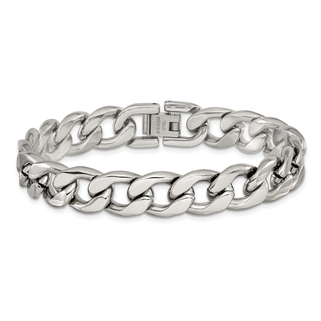 Men's Polished Stainless Steel Curb Chain Bracelet 11mm