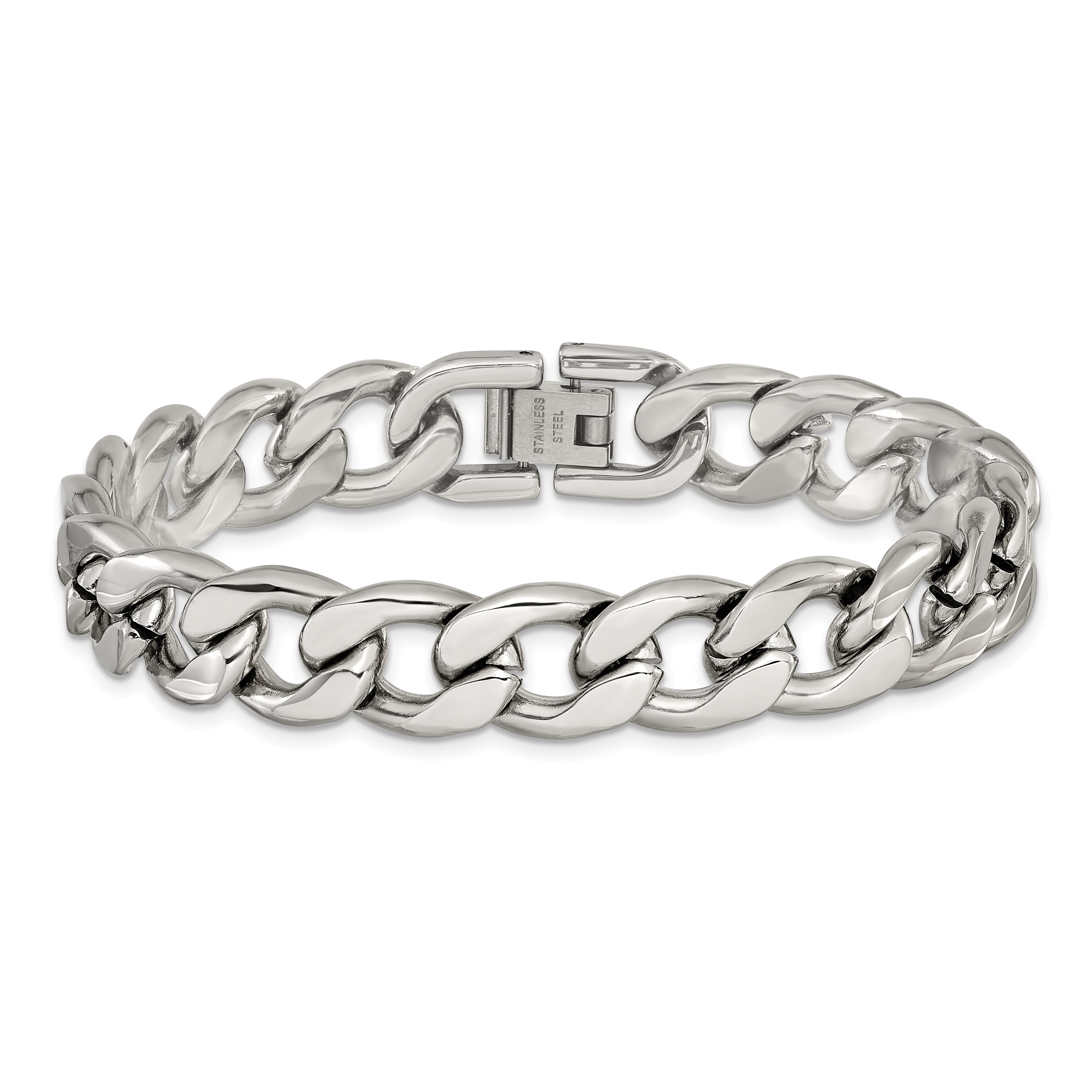 Men's Polished Stainless Steel Curb Chain Bracelet 11mm