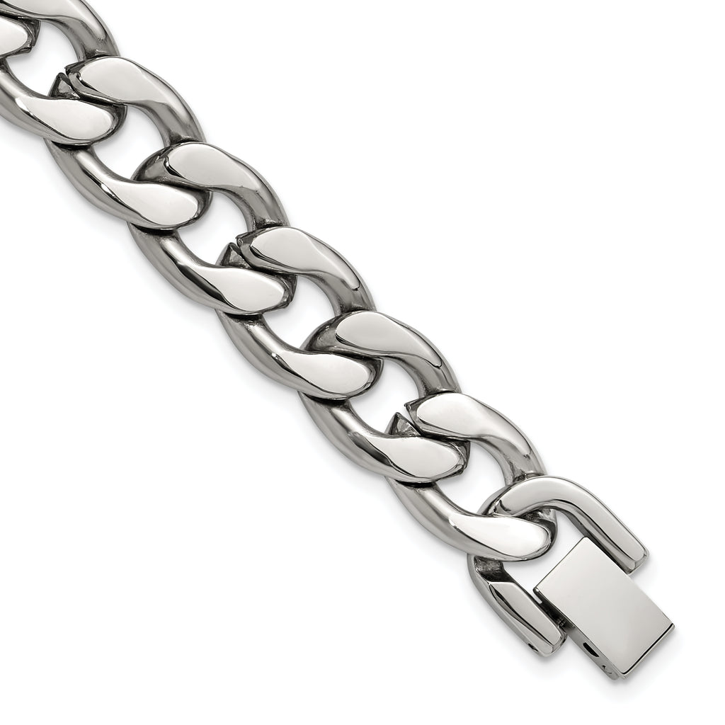 Men's Polished Stainless Steel Curb Chain Bracelet 11mm