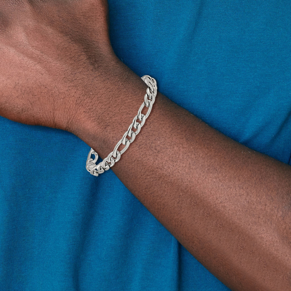 Polished Stainless Steel Figaro Chain Bracelet 8mm