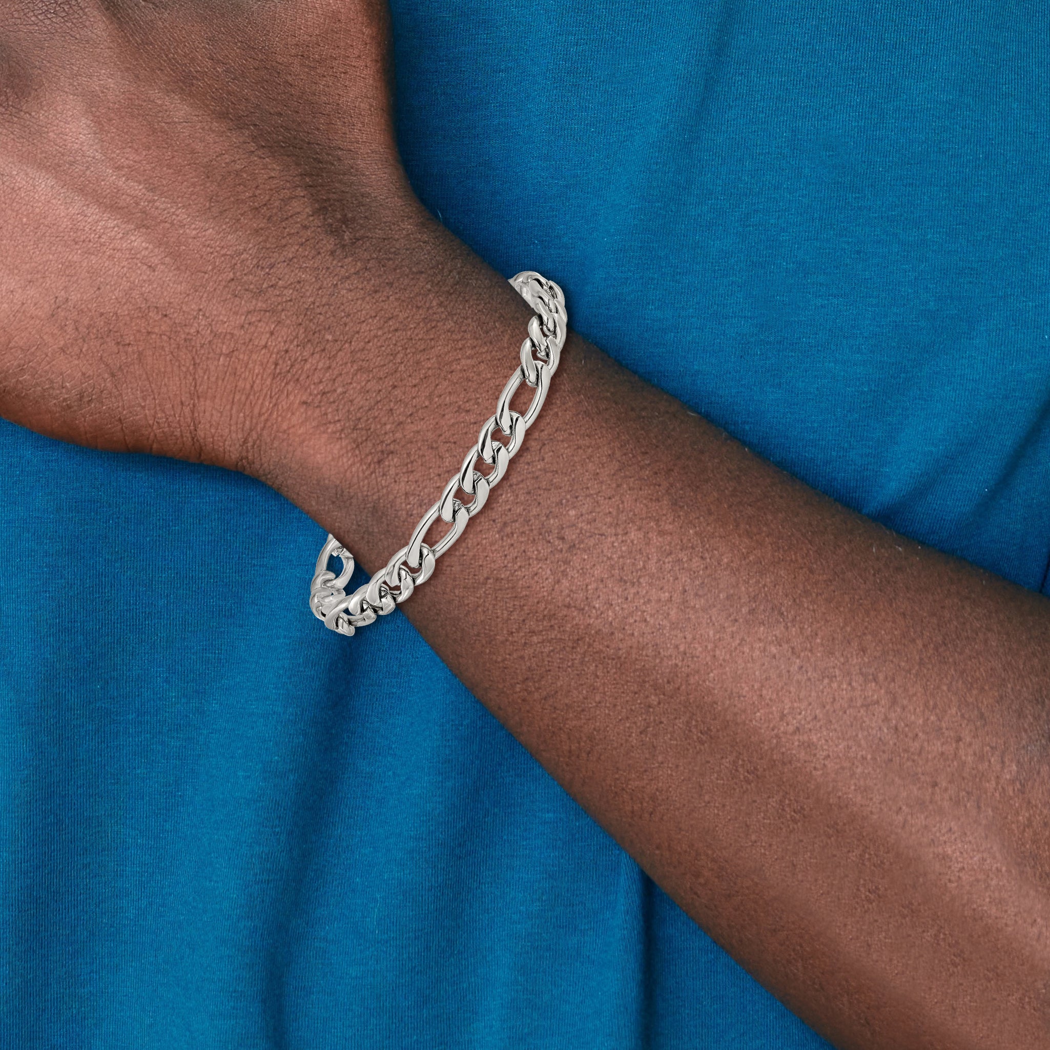 Polished Stainless Steel Figaro Chain Bracelet 8mm