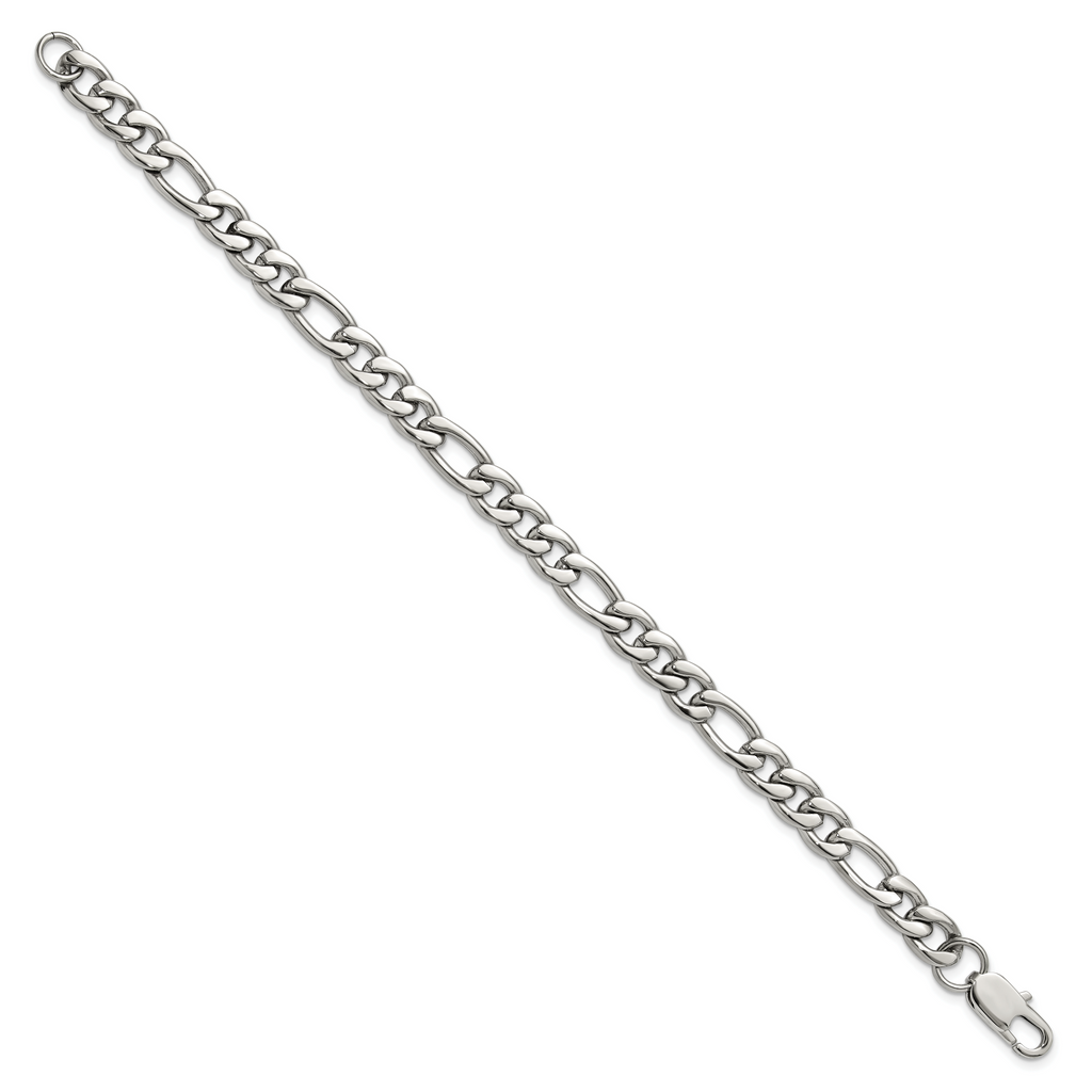 Polished Stainless Steel Figaro Chain Bracelet 8mm