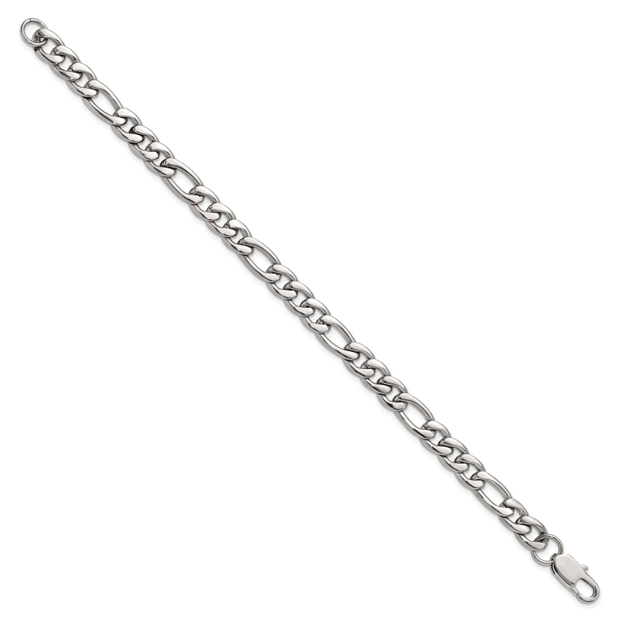 Polished Stainless Steel Figaro Chain Bracelet 8mm