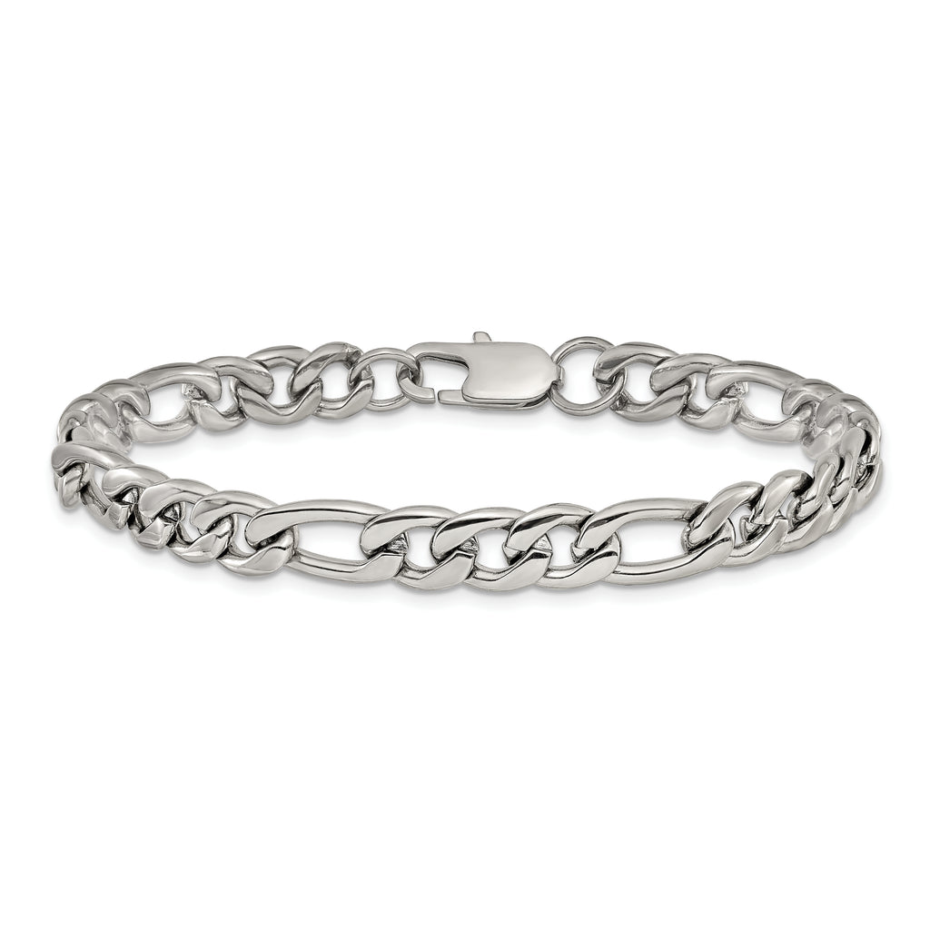 Polished Stainless Steel Figaro Chain Bracelet 8mm
