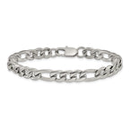 Polished Stainless Steel Figaro Chain Bracelet 8mm