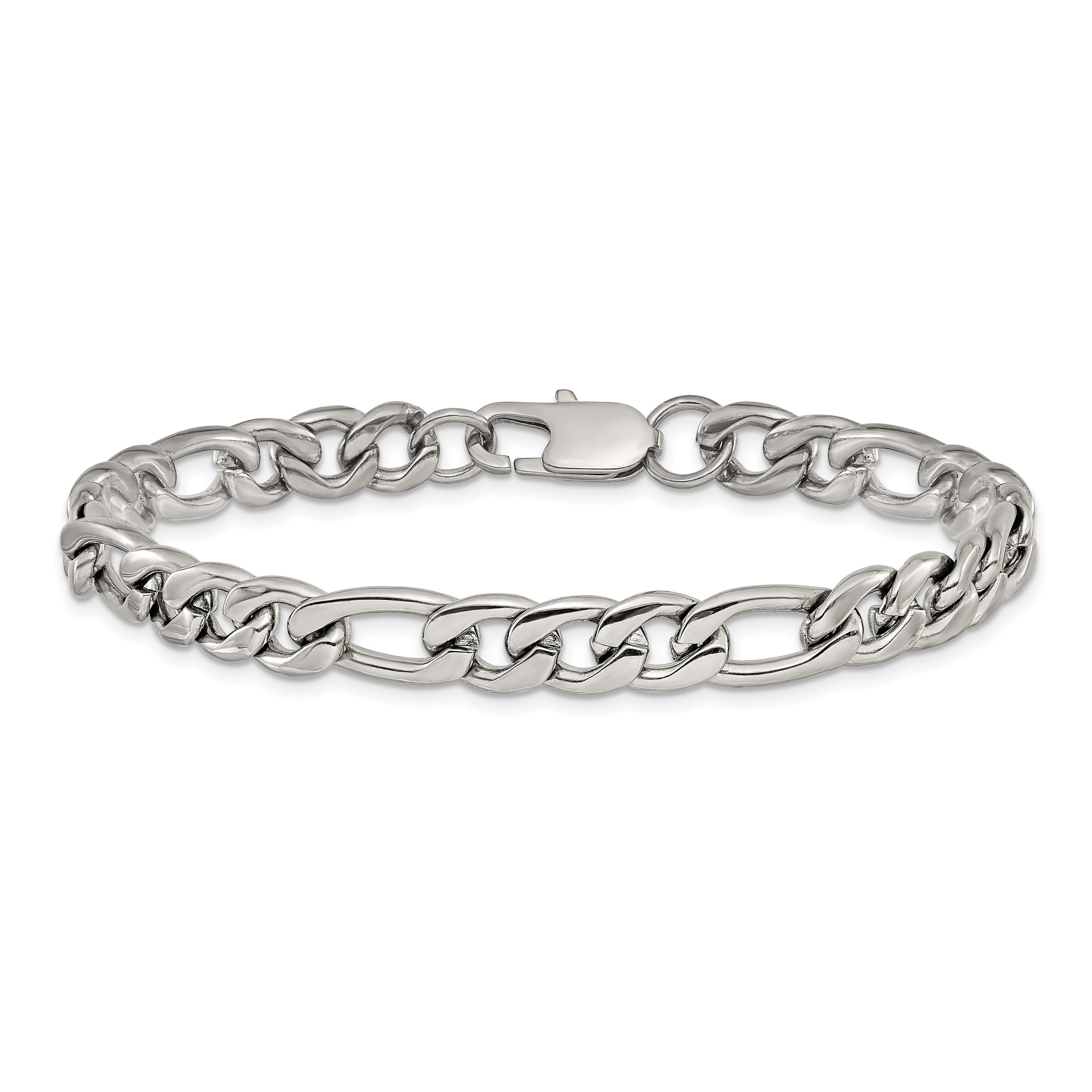 Polished Stainless Steel Figaro Chain Bracelet 8mm