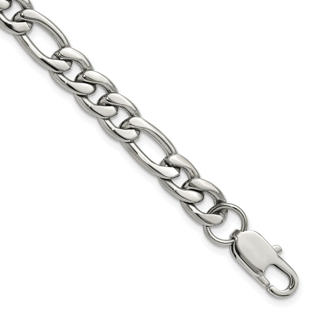 Polished Stainless Steel Figaro Chain Bracelet 8mm